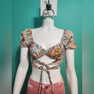 Floral crop top with ties size small